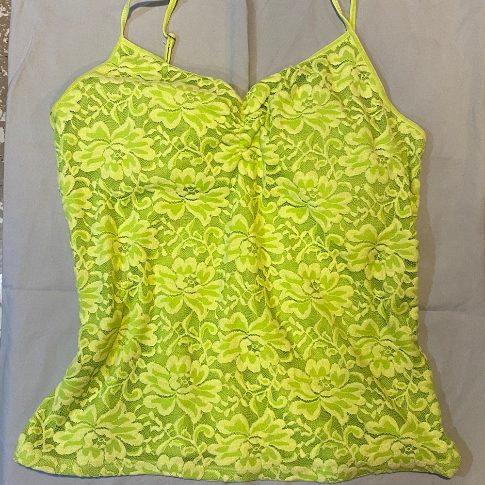 Arizona Jean Company Y2K Lime Floral Lace Camisole